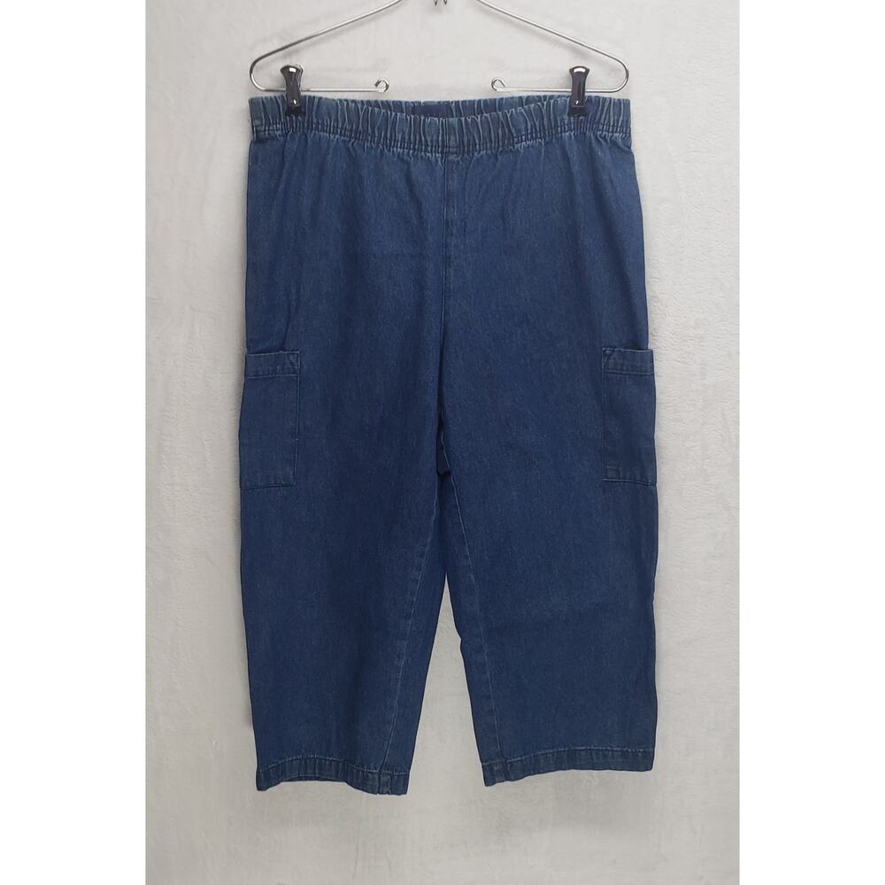 Basic Editions Denim Capri Pants Blue High Rise Elastic Waist Women’s Small